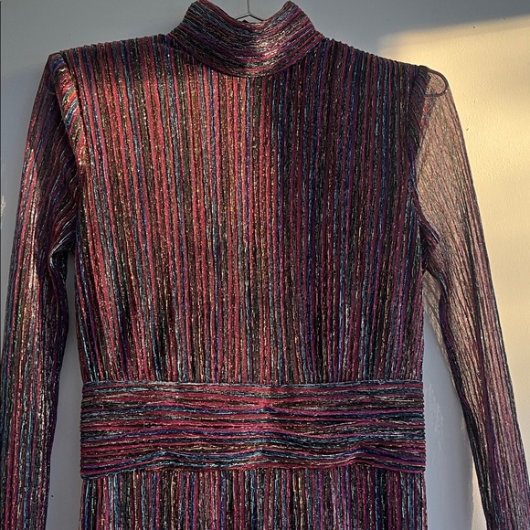 Rebecca Vallance Metallic Multicolor Striped Ruffle Dress! - Picture 3 of 8